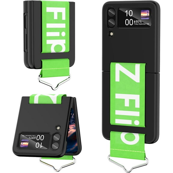 Z Flip 4 Case with Strap Galaxy Z Flip 4 Phone Case Silicone Protective Cover Heavy Duty Shockproof Samsung Flip 4 5G Case-Black