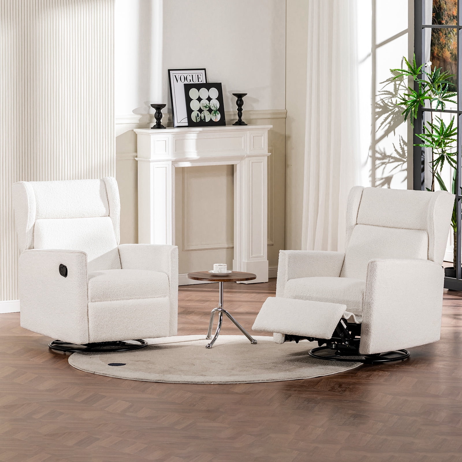 COMHOMA Nursery Rocking Chair Teddy Upholstered Swivel Rocker Recliner Manual Glider Reclining Chair for Living Room Bedroom Offices,Beige