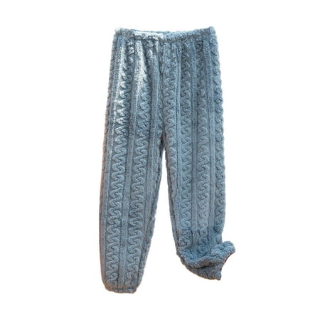 

Lumento Women Pj Bottoms Elastic Waist Pajama Pants Fuzzy Fleece Sleepwear Loose Lounge Pant Solid Color Trousers Sky Blue S