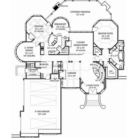 TheHouseDesigners-7805 Luxury European House Plan with Basement Foundation (5 Printed Sets)