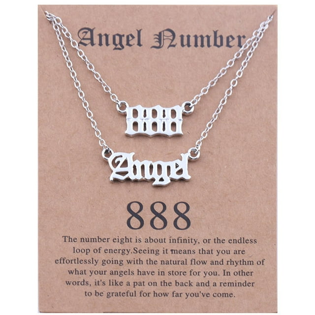 PVCS 2pcs Vieux Anglais Ange & Numéro Collier Numérologie Bijoux pour les Femmes Plaqué Acier Inoxydable