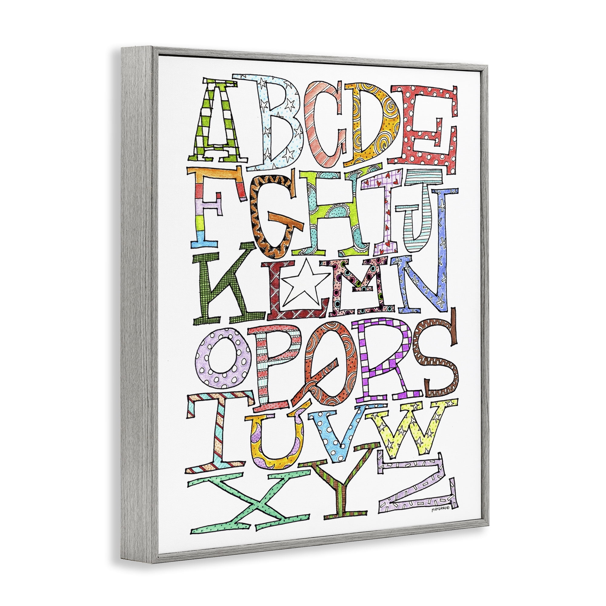 Stupell Industries Whimsical Patterned Letters Novelty Painting Gray Framed Art Print Wall Art, 16 x 20