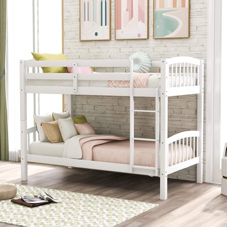 Twin Over Twin Bunk Bed with Ladder, Bunk Bed with Guardrail, Ladder for Teens, Girls, Boys,No Box Spring Needed