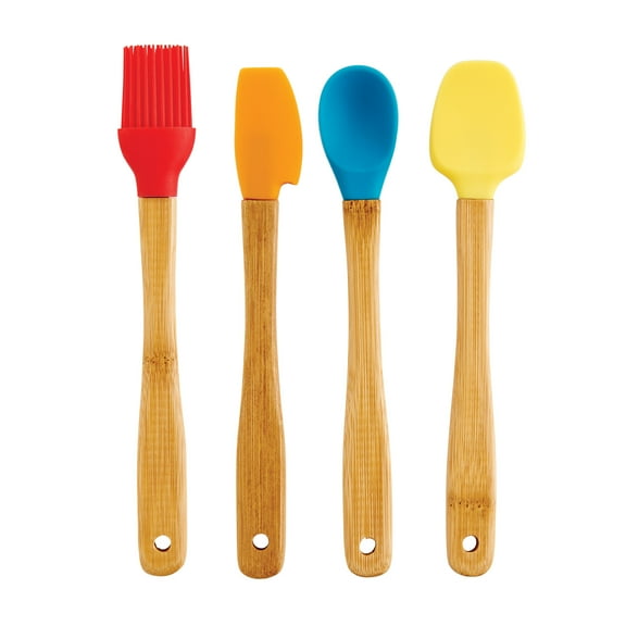 Mrs Anderson's 4pc Bamboo & Silicone Mini Tool Set - Spatula Baster Spoon Scraper