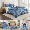 thumbnail image 6 of Full Quilt Set 78''x90'', Navy Blue Coastal Lightweight Bedspread Coverlet with 2 Pillow Shams, Summer Beach Nautical Starfish Coral Vintage Breathable All Season Quilt Bedding for Bedroom/Guest Room, 6 of 9