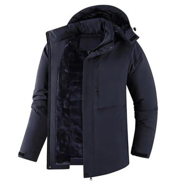 Mens Winter Coats Warm Jacket with Hood Windproof Parkas Lined Puffer Jackets Dark Blue XL