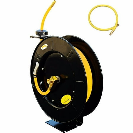 GHP 300PSI 100' Retractable Spring Powered Auto Rewind 3/8" Rubber Air Hose & Reel