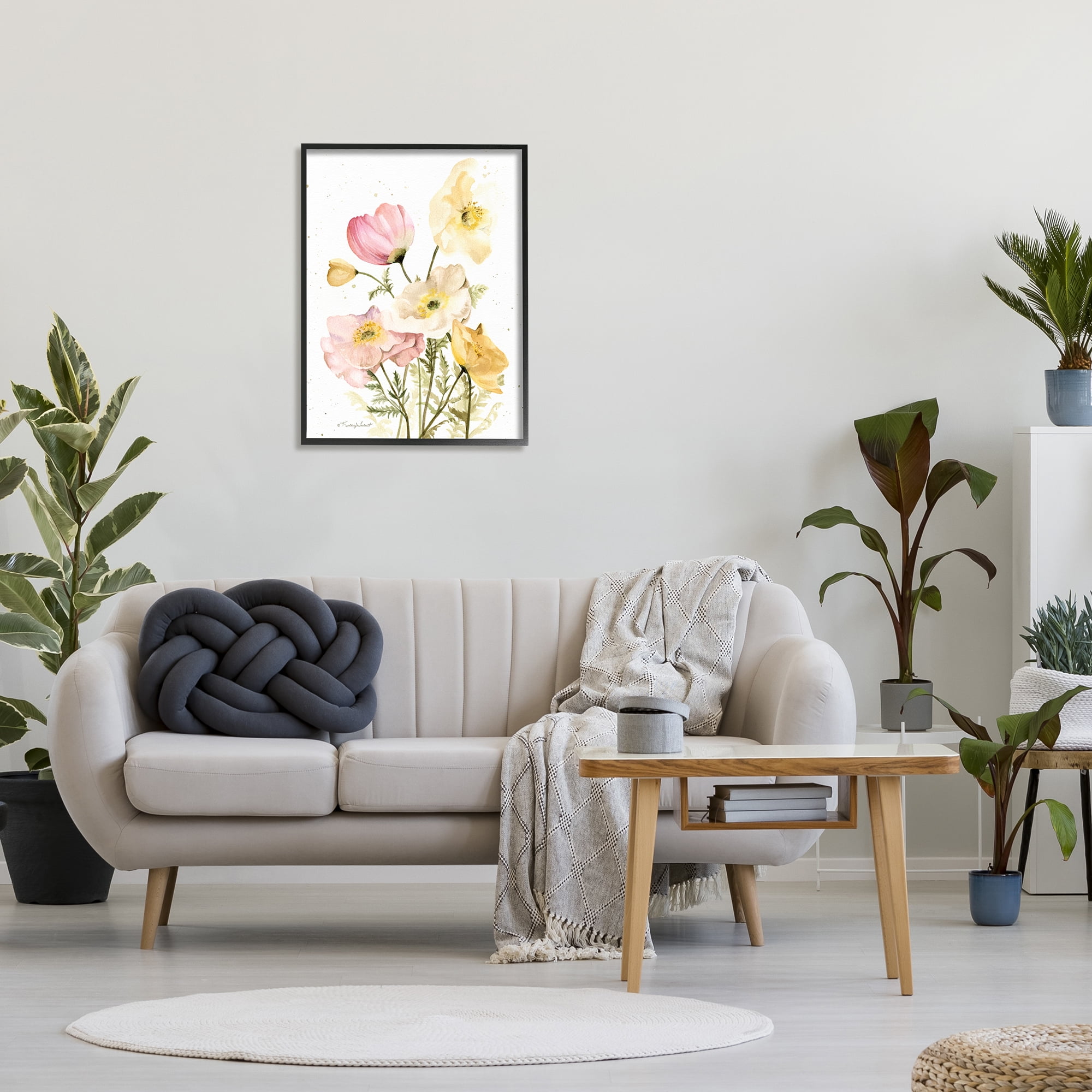 Stupell Industries Pink & Yellow Florals Botanical & Floral Painting Black Framed Art Print Wall Art, 24 x 30