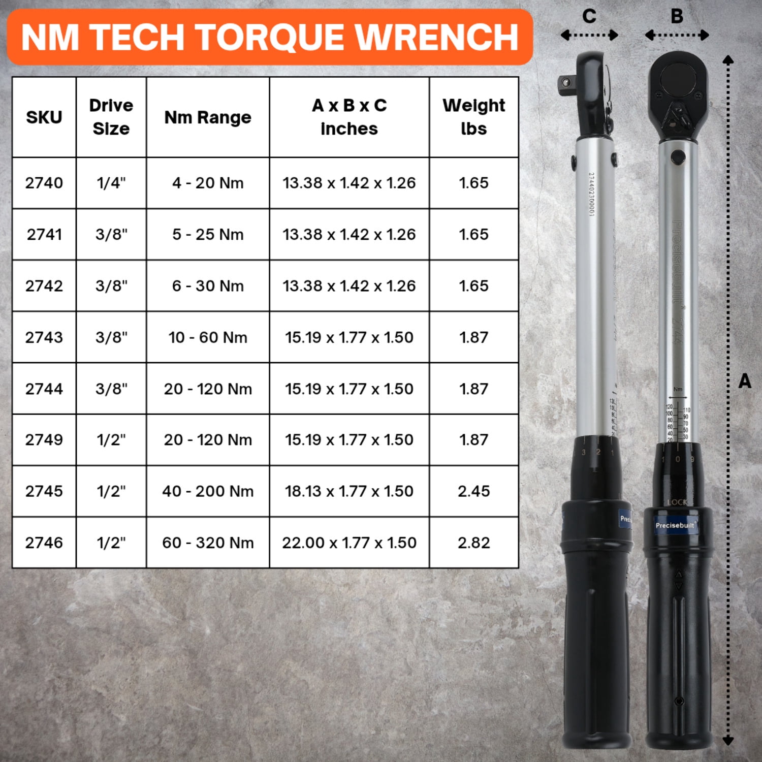 Precisebuilt 1/2" Drive 320 Nm Click Tech Torque Wrench