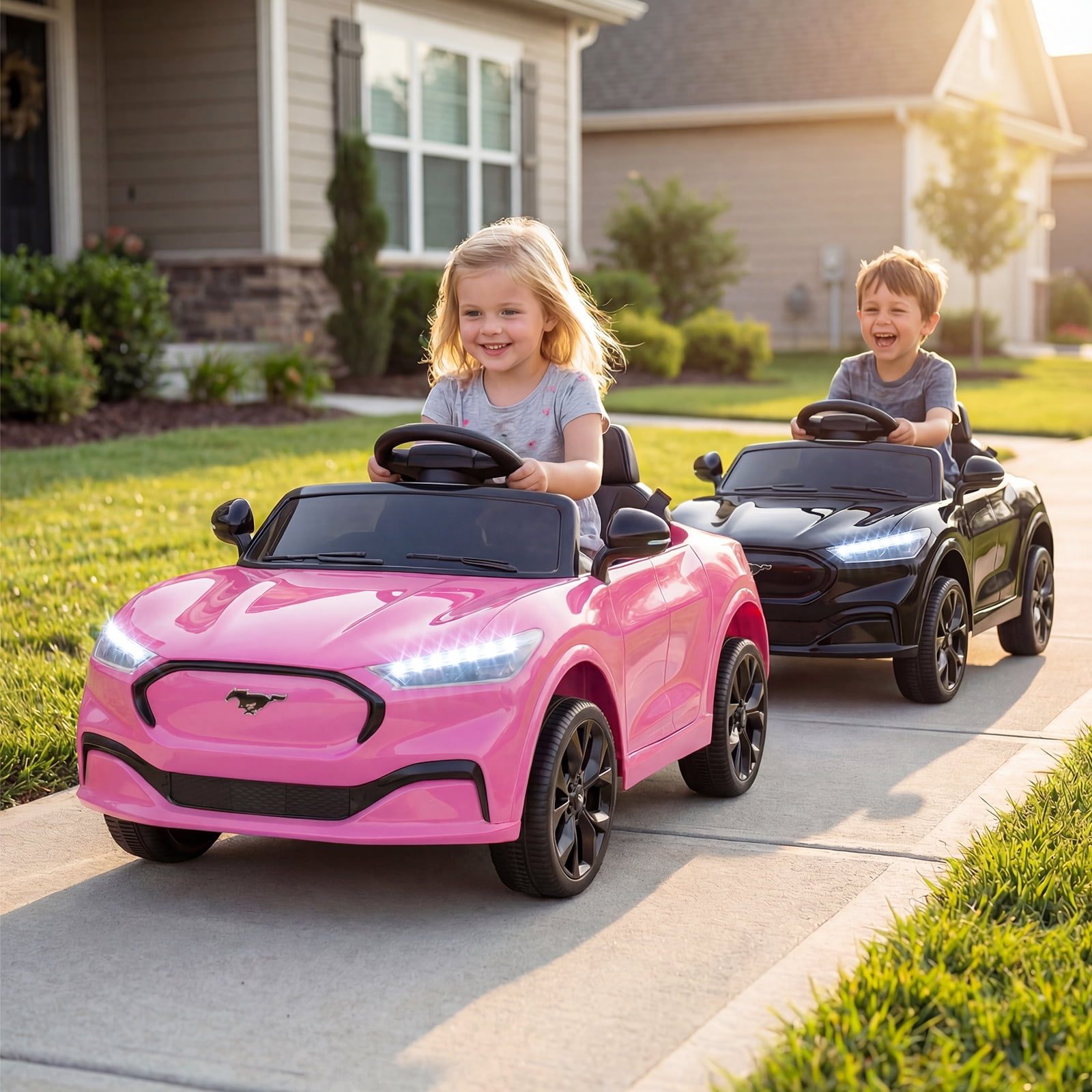 Gymax Licensed Ford Mach E Electric Vehicle w/Parent Control LED Lights Horn Music Pink