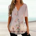 thumbnail image 2 of LEAVINGSUO Button Down Shirts for Women, Womens Tops Womens Fashion Womens Summer Tops V Neck T Shirts Printed Tops Button Loose Casual Tshirts, 2 of 5