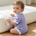 thumbnail image 6 of biudgviw Baby Boy Girl Clothes Short Sleeve Newborn Infant Bodysuit Color Block Casual Round Neck Onesies Rompers Summer Outfits(Purple,6-9 Months), 6 of 6