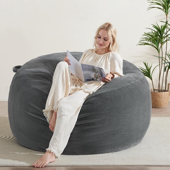 3FT Bean Bag Chair, Comfy Bean Bag Chairs for Adults, Luxury Velvet Memory Foam Stuffed Beans Bags with Removable Cover, Adult Beanbag Chair with Filler for Living Room, Bedroom, Dark Grey