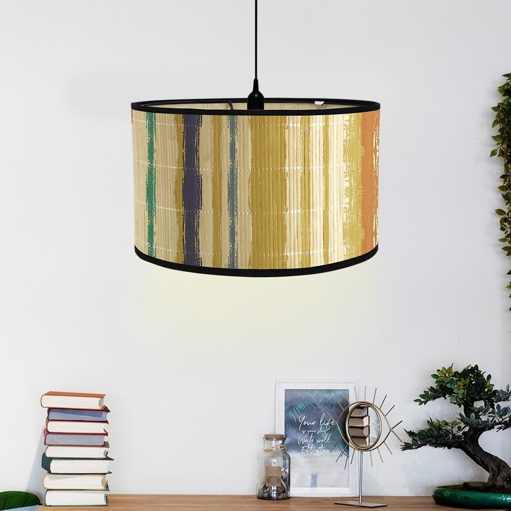 Drum Lamp Shade, E27 Vintage Lampshade Stripe Pattern Chandelier Lamp Cover Replaceable Light Accessories for Pendant Floor Light