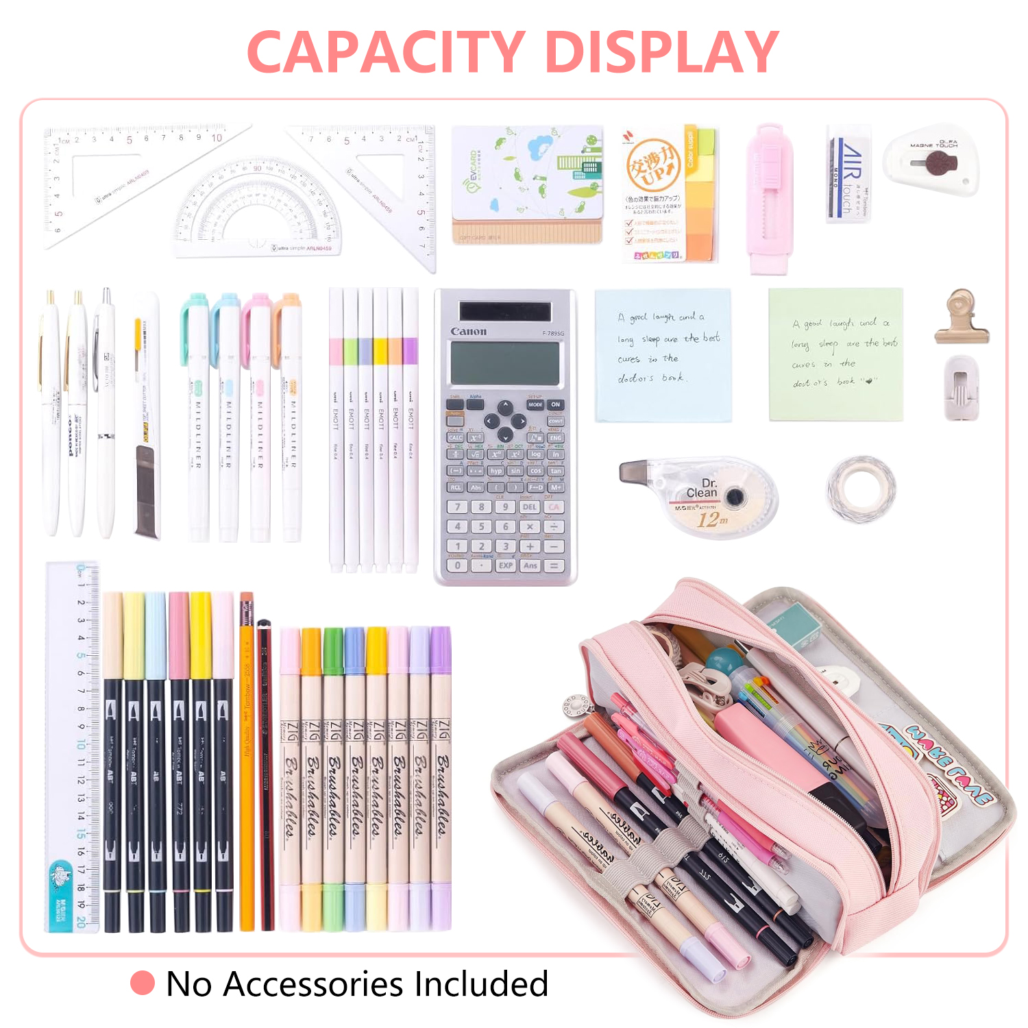 Rirool Large Capacity Pencil Case, 3 Compartments, Pink photo 2