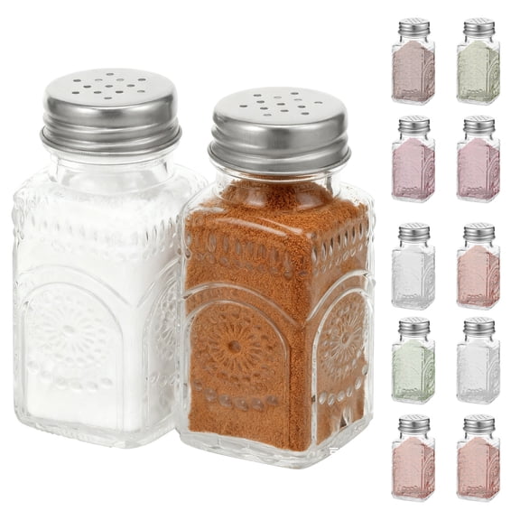 12Pcs Glass Salt and Pepper Shakers Set 2.71oz Vintage Restaurant Spice Container with Stainless Steel Lid for Dining Room Table Kitchen