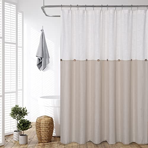 Farmhouse Linen Blend Shower Curtains Rustic Country Button Color Block