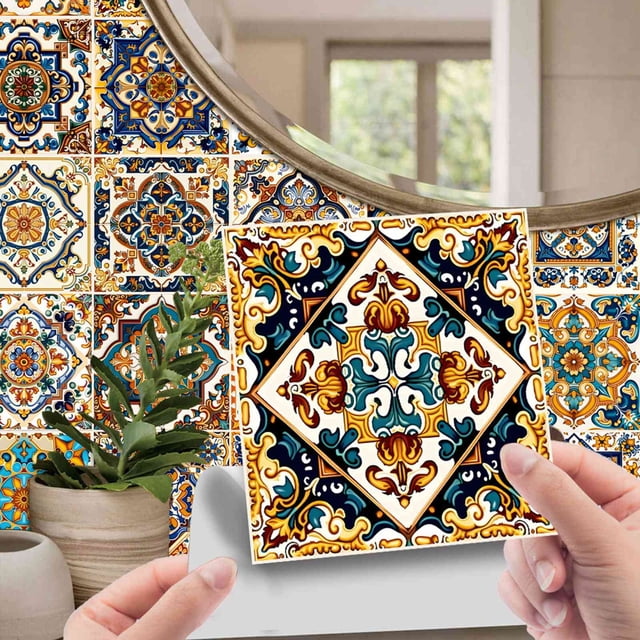 24 PC Pack Peel and Stick Wall Sticky Backsplash PVC Waterproof Removable Tile Sticker Decals for Bathroom & Kitchen, 6x6"