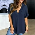 thumbnail image 2 of Womens Dressy Summer Tops V Neck Short Sleeve Cooling Lightweght Rayon Shirt Loose Solid Color Tunics Blouses (XL, Navy), 2 of 7
