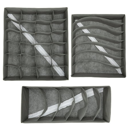 

LELINTA Set of 3 Grey Underwear and Socks Organizer with Lid for Women Foldable Drawer Storage Boxes for Sorting Storage Socks Bra Underwear