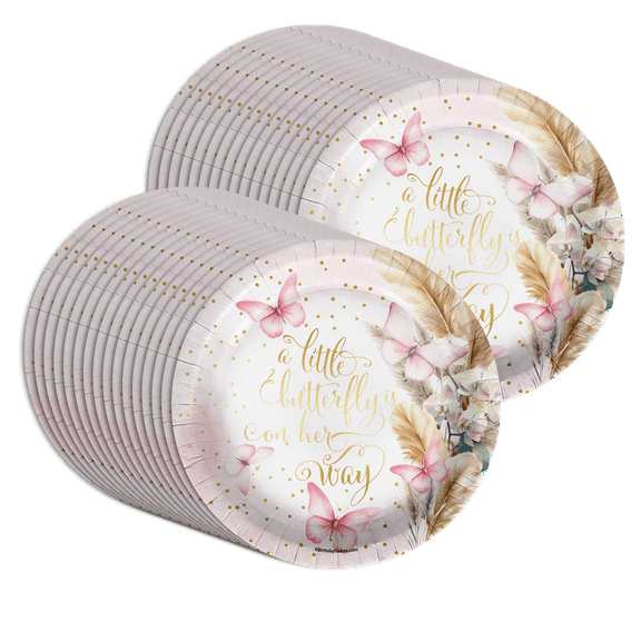 Butterfly Baby Shower Party Supplies Large 9" Paper Plates in Bulk 32 Piece