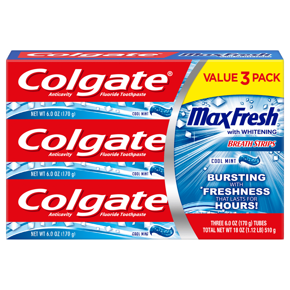 Colgate MaxFresh Whitening Toothpaste with Mini Breath Strips, Cool
