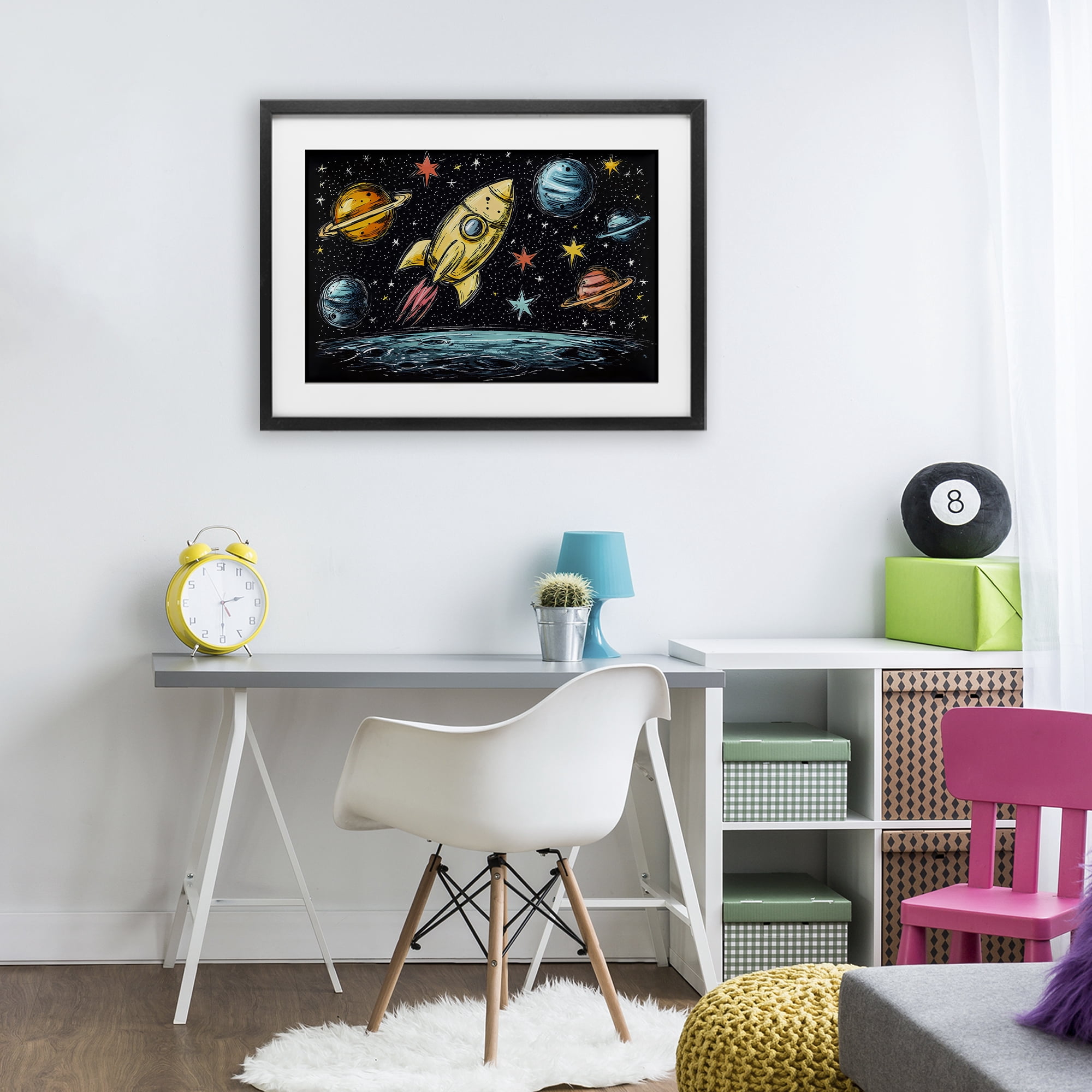 Stupell Industries Whimsical Rocket & Planets Black Framed Print Under Glass, design by Creative Studio
