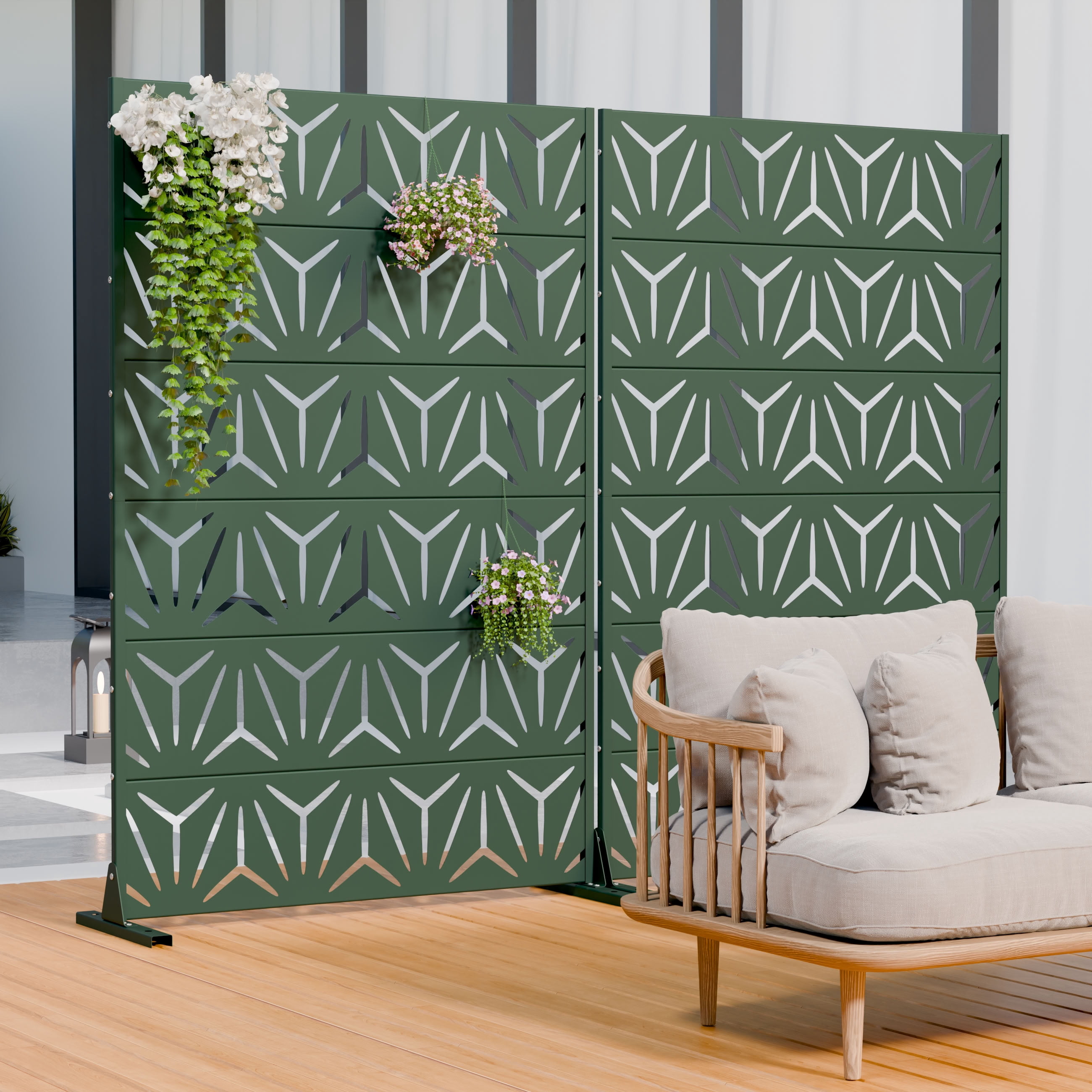 MAYEERTY 6 Panels Metal Outdoor Privacy Screen Garden Divider Patio Backyard Decorative Privacy Fence Panel, 72×47.2×15.7in