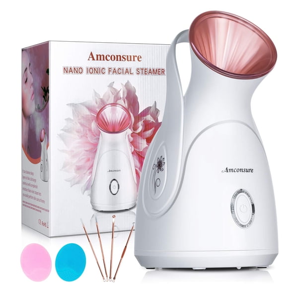 Vaporizador facial Amconsure Nano Ionic Face Steamer para el hogar Humidificador de niebla caliente de 100 ml para mujeres Hidratante Desatasca los poros-Kit adicional para la piel de acero inoxidable