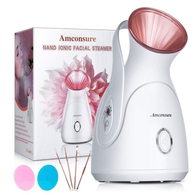Vaporizador facial Amconsure Nano Ionic Face Steamer para el hogar Humidificador de niebla caliente de 100 ml para mujeres Hidratante Desatasca los poros-Kit adicional para la piel de acero inoxidable
