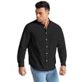 thumbnail image 3 of Htwon Mens long sleeve shirts Men's Stand Button-up Collar Linen Men Casual Shirt Solid Tops, 3 of 22