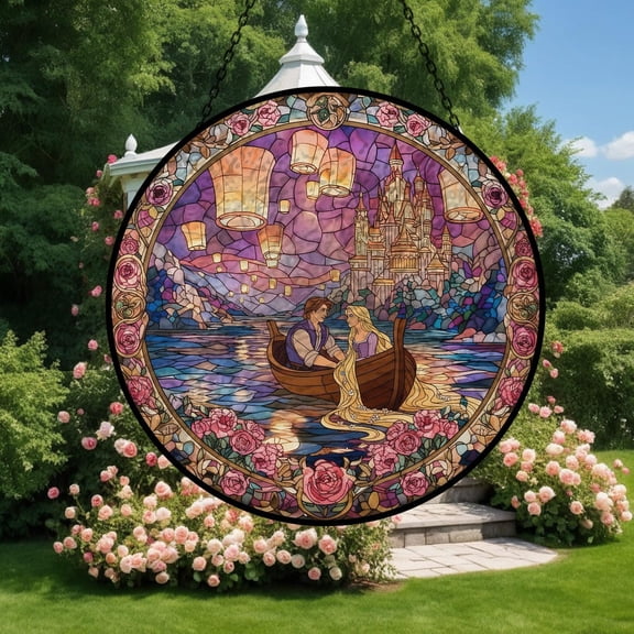 Rapunzel Glass Suncatcher v4, Tangled Princess Window Hanging, Magical Castle Art, 6.3 in