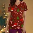 thumbnail image 1 of TIMIFIS Haut de Sarrau Rouge pour Femmes, Haut Cache-Cœur Imprimé de Noël pour les Fêtes, Chemise à Encolure, Bonhomme de Neige, Manches Courtes, Col en V, Tunique d'Infirmière pour le Travail, Blouse d'Uniforme de Travail avec Poches - Rouge Automne/hiver, 1 of 5
