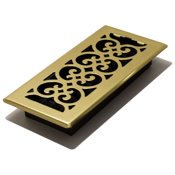 Decor Grates 4" x 10" Scroll Design Bright Brass Finish Steel Plated Floor Register