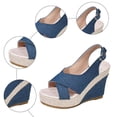 thumbnail image 5 of Rokment Women's Denim Platform Wedge Dressy Sandals Ladies Fashion Canvas Espadrilles Chunky High Heels Strappy Slingback Summer Casual Dress Shoes Blue Size 9.5, 5 of 7