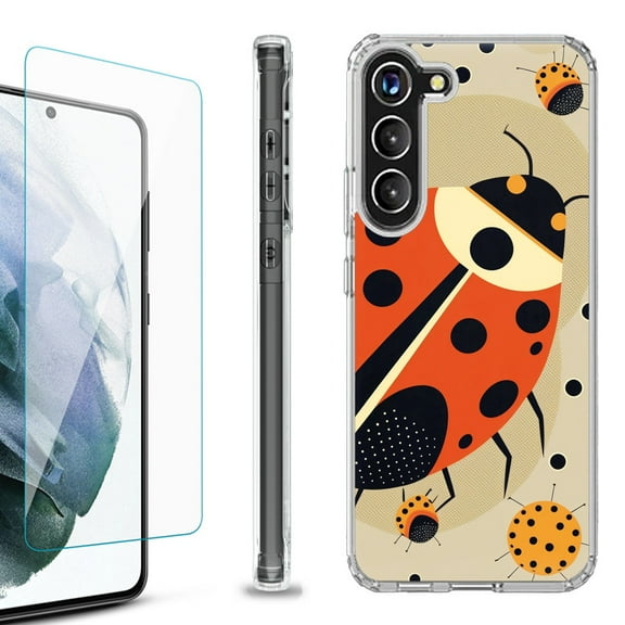 OneToughShield ® for Samsung Galaxy S23  S23 Plus 5G Shockproof Bumper Phone Case, with Tempered Glass Screen Protector - Lady Bettle