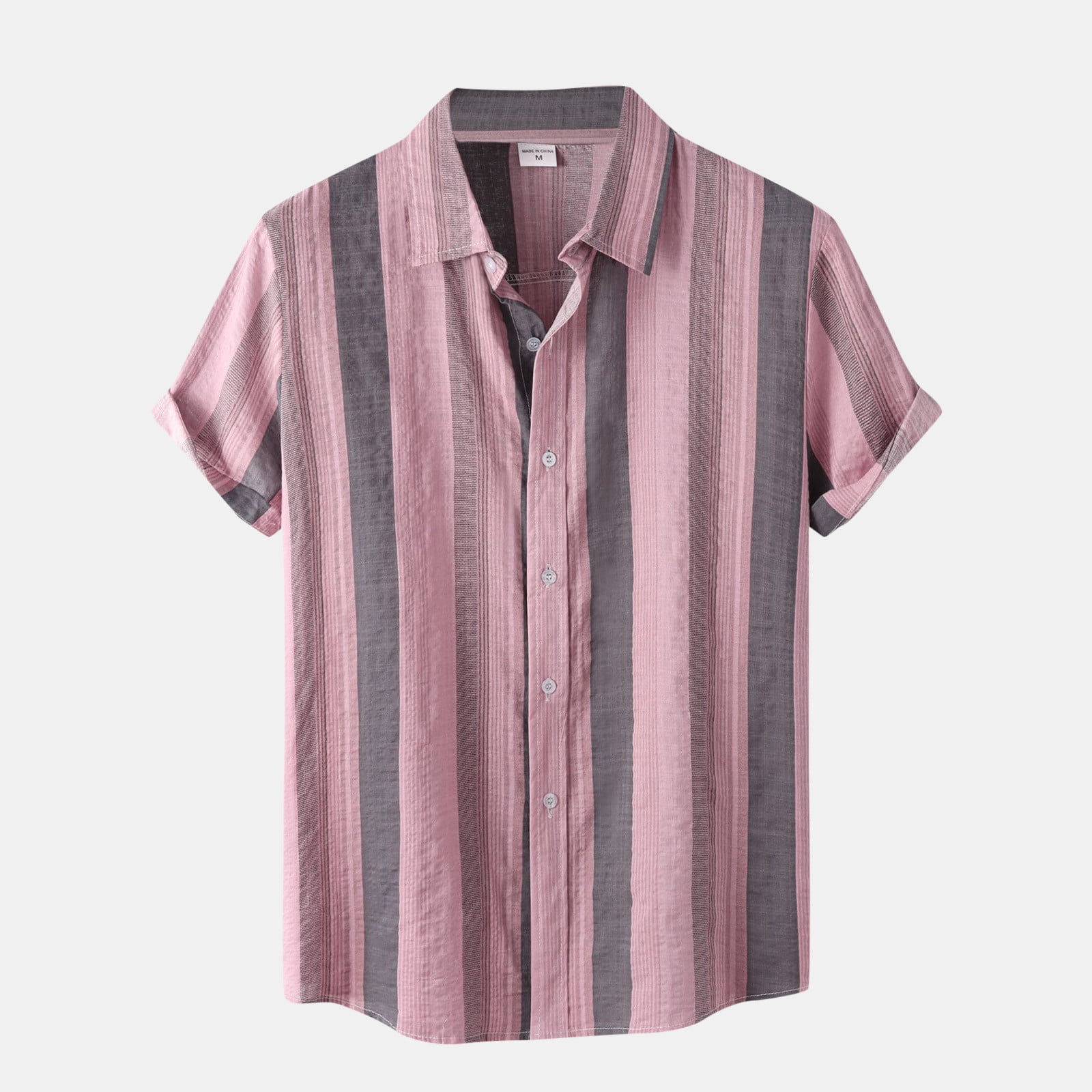MRULIC mens shirts Sleeve Stripe Turn-Down Men's Short Shirt Shirt ...