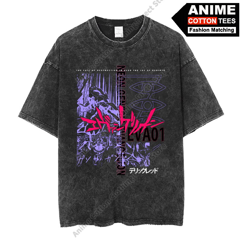 トップス Vintage Evangelion Eva 01 test tshirts Anime NEON GENESIS EVANGELION TEST TYPE EVA-01 Print T Shirt