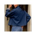 thumbnail image 5 of Zynoxe Women's Cropped Jackets Fashionable Button‑Up Ruched Collar Jackets Lightweight Long Sleeve Casual Jacket Solid Color Fall Jackets for Women with Side Pockets & Plaid Lined Navy L, 5 of 10