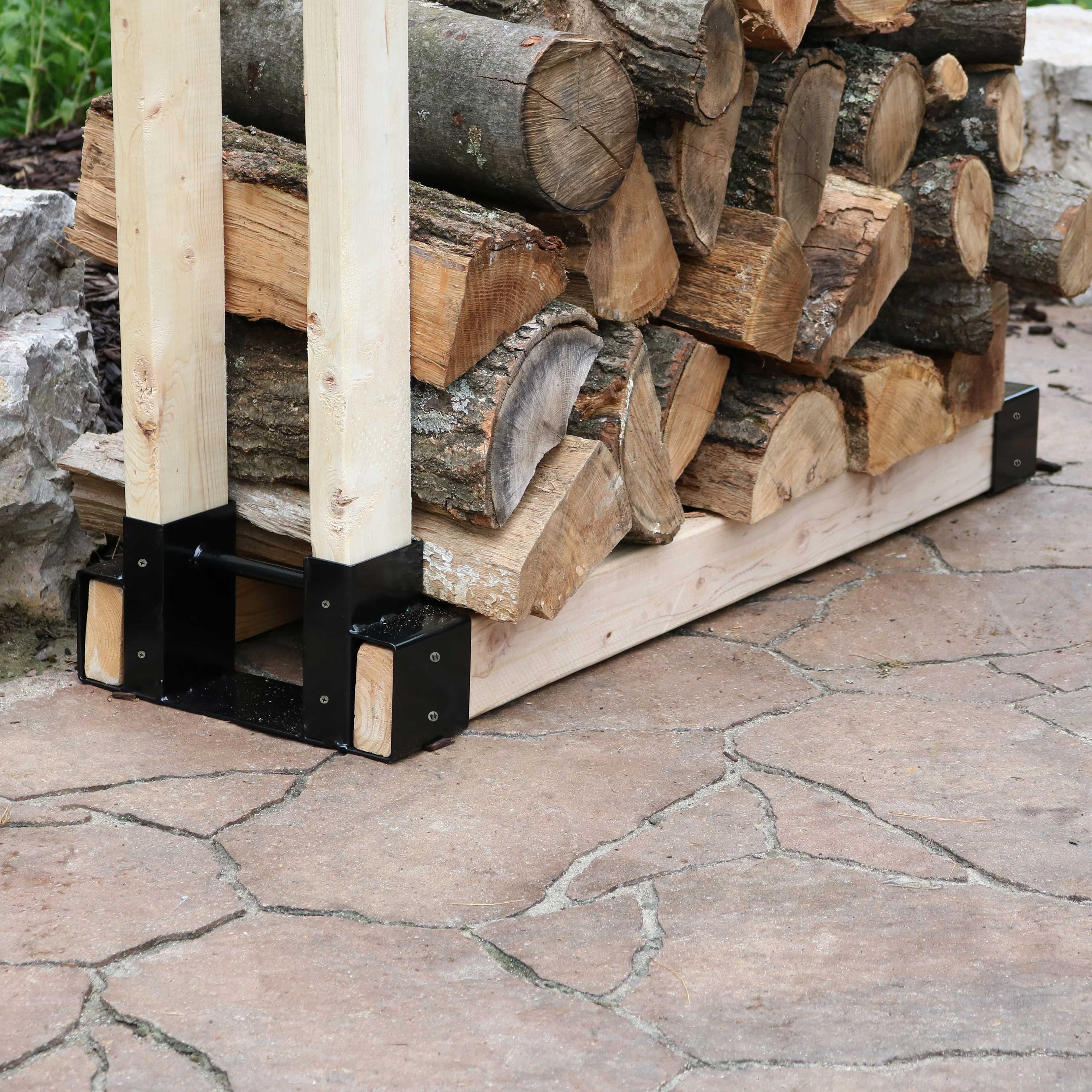 Silver Black Mofeez Outdoor Firewood Log Storage Rack 2x4 Bracket Kit,Fireplace Wood Storage Holder-Adjustable to Any Length 