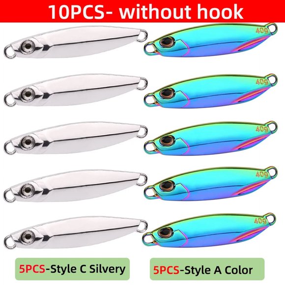 10pcs 7g 10g 15g 20g 30g 40g 60g Plating Silvery Metal Jig Lure Sea Fishing Bait Fishing Lure Saltwater Bass Tackle Color-13 No hook 20G