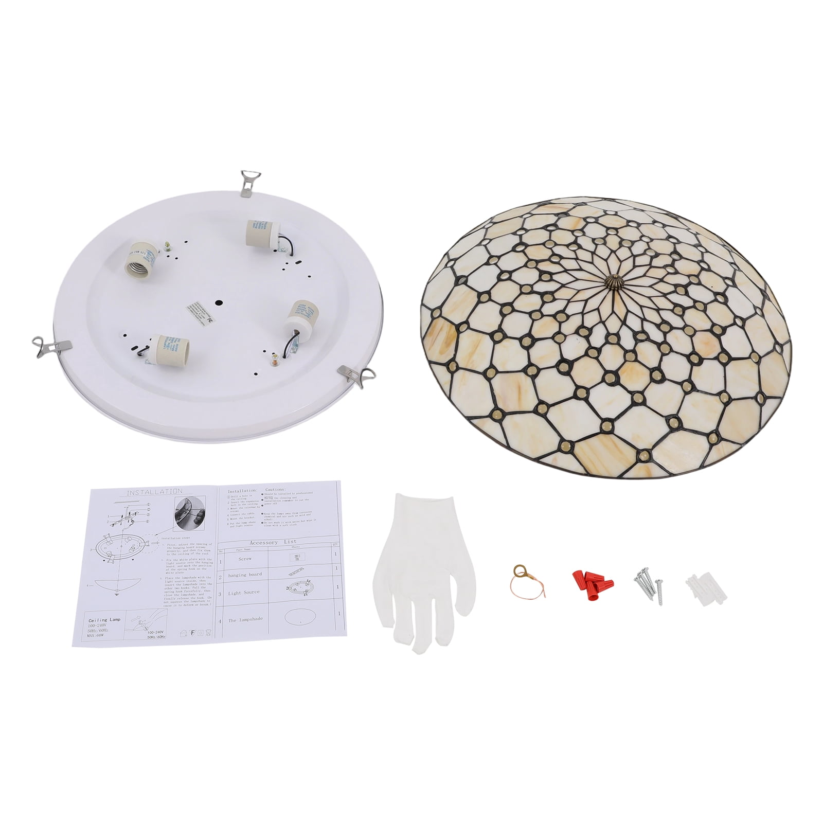 Tiffany Ceiling Light Flush Mount Chandelier Wide Stained Glass Ceiling Light (Bulbs Not Included)
