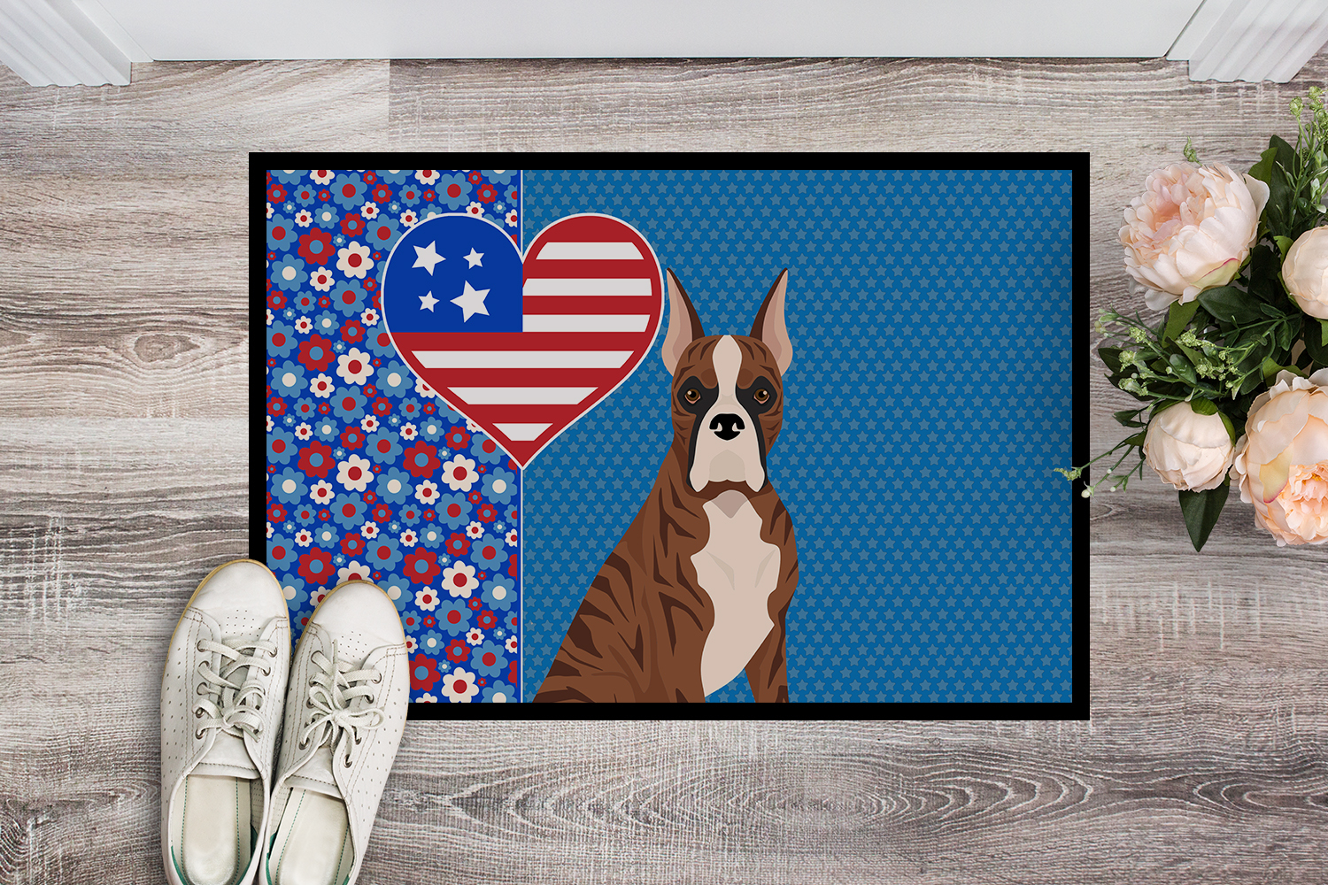 Red Brindle Boxer USA American Indoor or Outdoor Mat 24x36