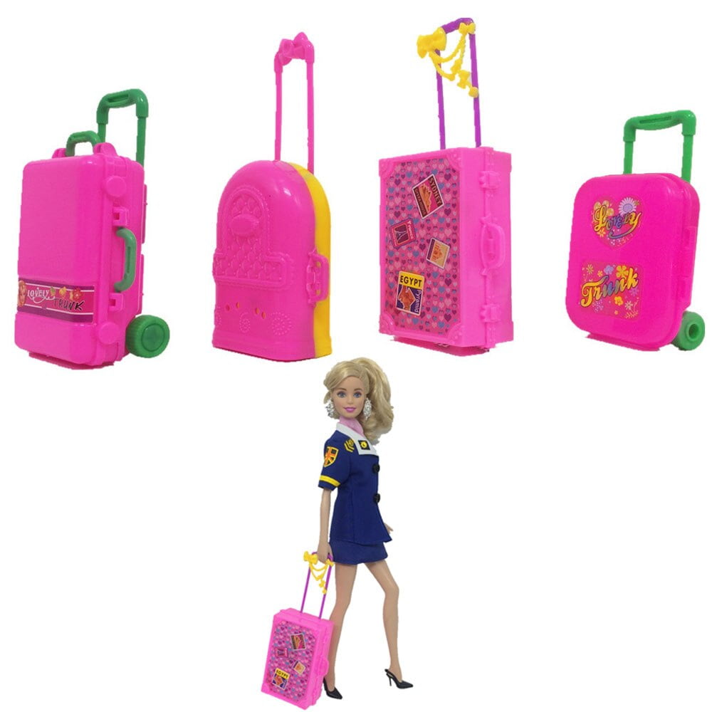 Fashion Doll Accessories Plastic Furniture Kids Toys Play House 3D Travel Train Suitcase Luggage For Barbie Doll Gift JJ Walmart