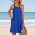 thumbnail image 5 of JIAYUE Women's Dress Solid Color Sleeveless O-Neck Casual Relaxed Fit Beach Mini With Pockets Front Pleats Vacation Everyday Wear Basic Sundress Stylish Female Dresses, 5 of 8