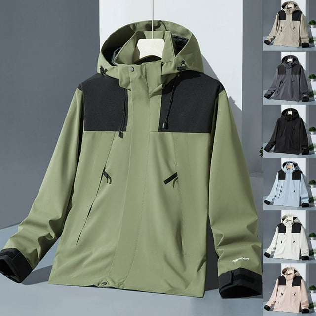 Sentmoon Women Jacket Winter Plus Size Hooded Neck Long Sleeve Womens Ski Coat Zipper Solid Color Windproof Waterproof Woman Clothes with Pockets Fall and Winter Trendy for Running and Hiking