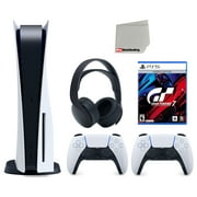 Sony Playstation 5 Disc (PS5 Disc) with Extra White Controller, Gran Turismo 7 Launch Edition and Black PULSE 3D Headset Bundle with Cleaning Cloth