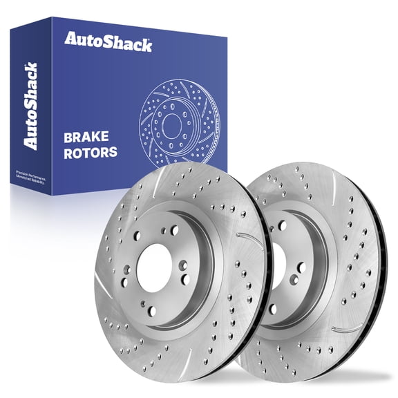 AutoShack Front Vented Drilled & Slotted Silver Zinc Coated Brake Rotors 2-PC Set Replacement for 2006-2015 Honda Civic 2013-2015 Acura ILX 2002-2006 Acura RSX SilverShield Pro 11.81" (300 mm)
