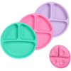 Cibeat 100% BPA-Free Silicone Suction Plates for Baby, 3 Pack Portable Divided Plates for Kids, Toddlers, Dishwasher, Microwave and Oven Safe(Purple/Green/Pink)