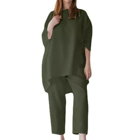 

Cindysus Ladies Casual Plain Pajamas Women Loose Fit Sleepwear Solid Color Joggers Elastic Waist 3/4 Sleeve T-shirt Lounge Sets